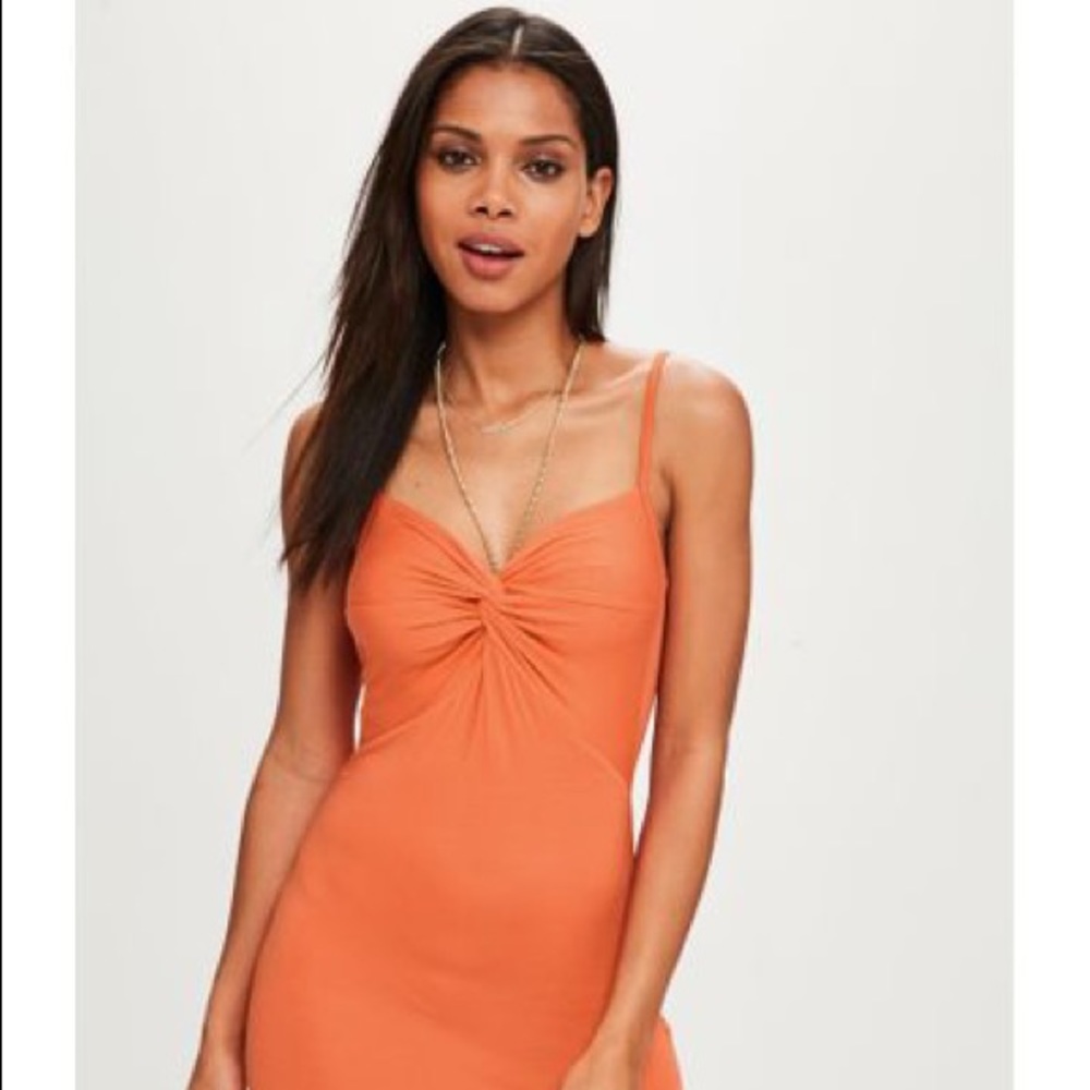 Missguided Orange/Coral Twist Knot Mini Dress